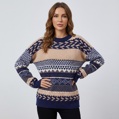 Pull Tricot Femme Zavira | Motif Nordique, Col Rond