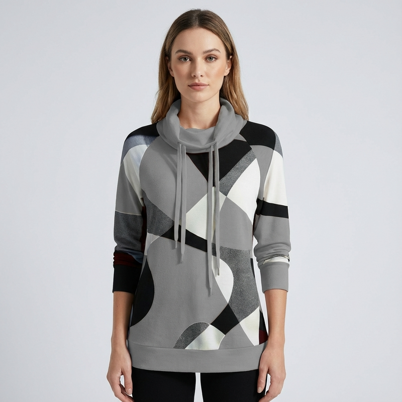 Thistle Virella Women’s Pullover Hoodie | Geometric Print, Cowl Neck