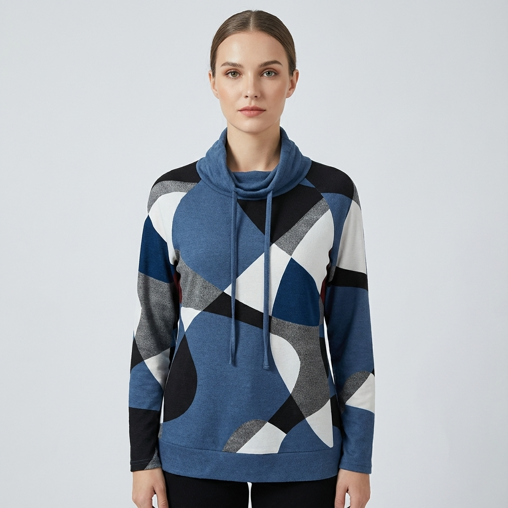Thistle Virella Women’s Pullover Hoodie | Geometric Print, Cowl Neck