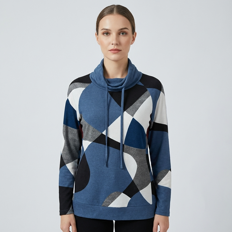 Thistle Virella Women’s Pullover Hoodie | Geometric Print, Cowl Neck