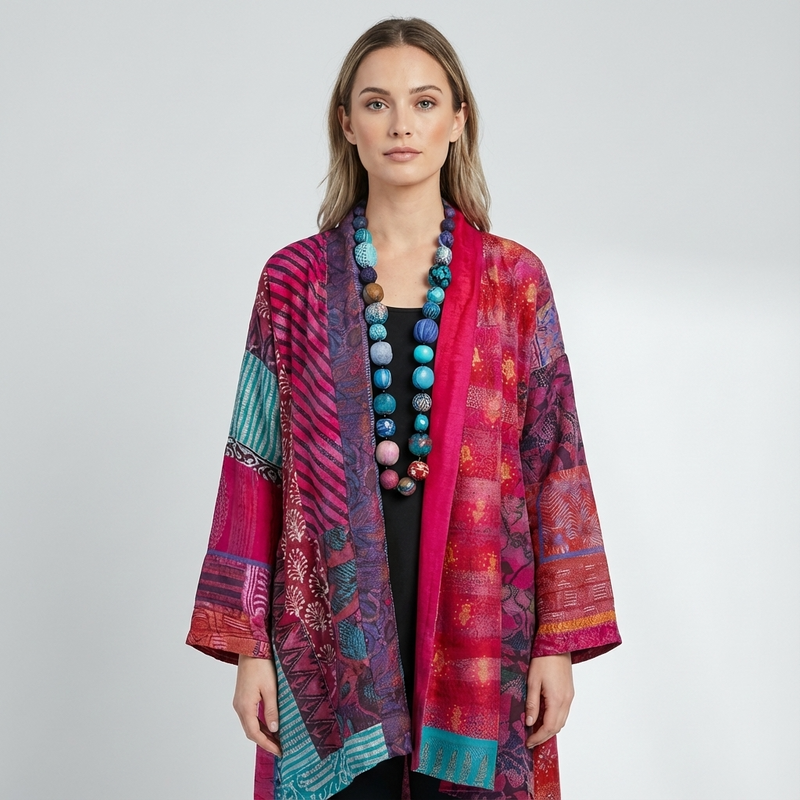 Cardigan Ouvert Femme Aurex | Imprimé Patchwork, Silhouette Décontractée