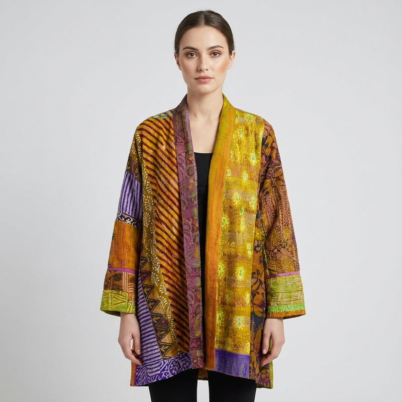 Cardigan Ouvert Femme Aurex | Imprimé Patchwork, Silhouette Décontractée