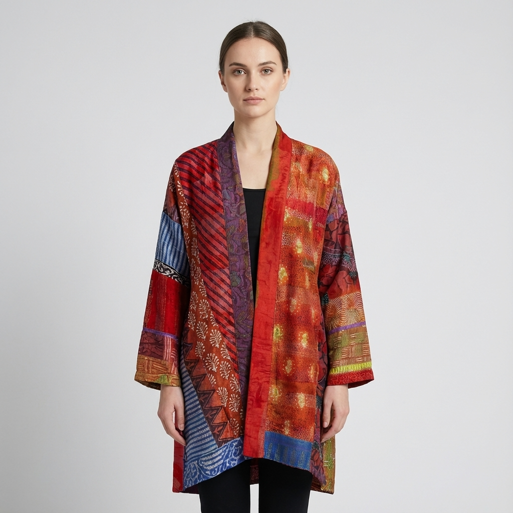 Cardigan Ouvert Femme Aurex | Imprimé Patchwork, Silhouette Décontractée