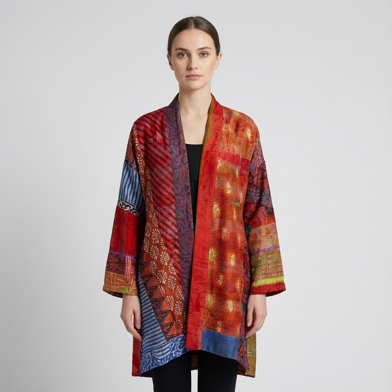 Cardigan Ouvert Femme Aurex | Imprimé Patchwork, Silhouette Décontractée