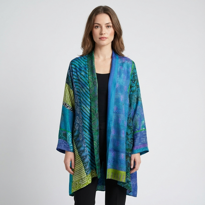 Cardigan Ouvert Femme Aurex | Imprimé Patchwork, Silhouette Décontractée
