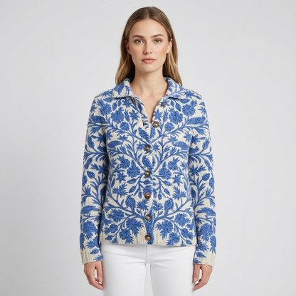 Cárdigan Floral para mujer Arlena | Botón Frontal, Escote Redondo