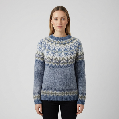 Pull tricoté pour femmes Calyrix | Motif nordique, col rond