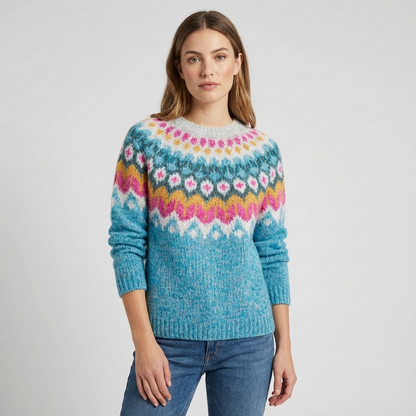 Pull tricoté pour femmes Calyrix | Motif nordique, col rond