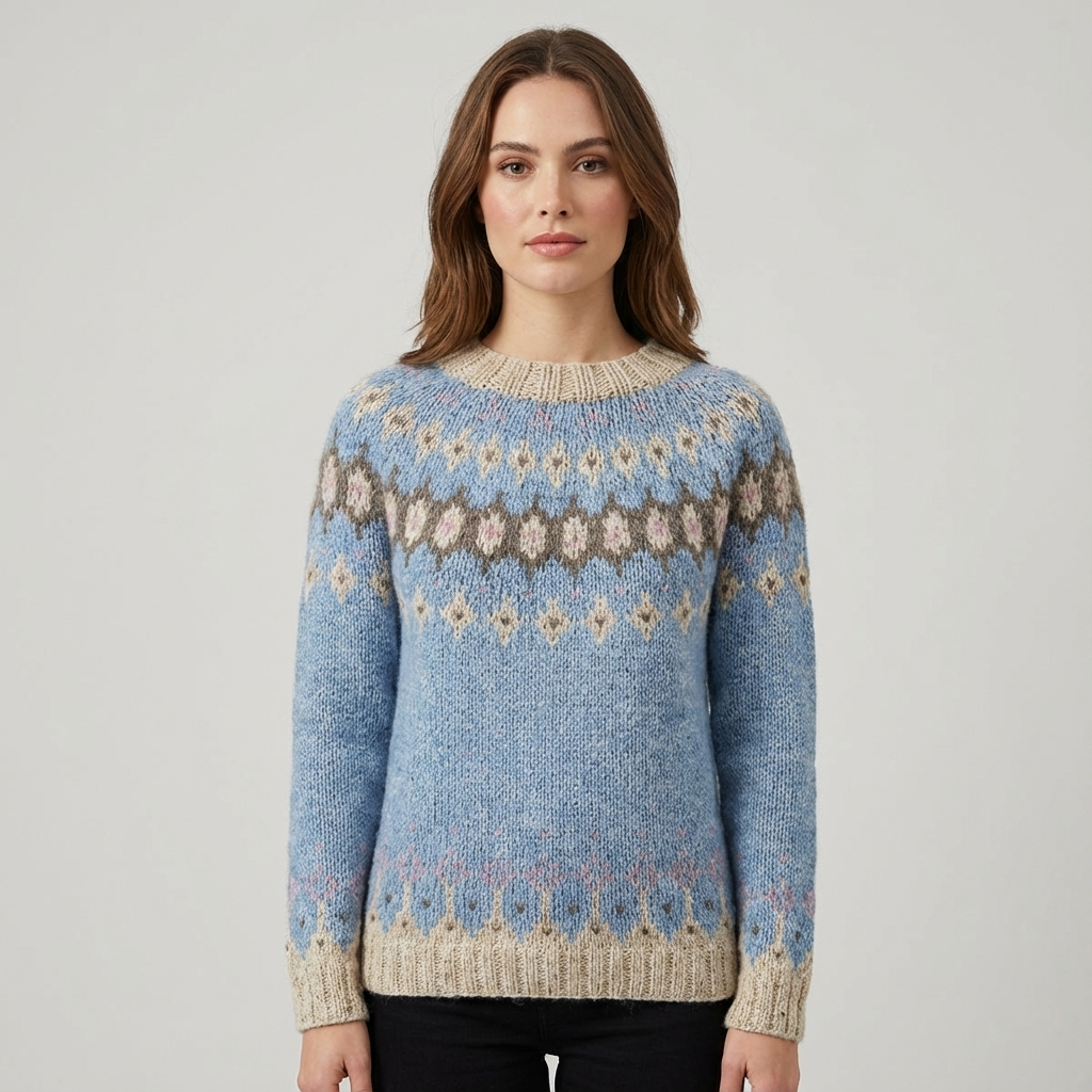 Pull tricoté pour femmes Calyrix | Motif nordique, col rond