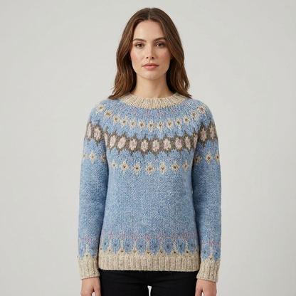 Pull tricoté pour femmes Calyrix | Motif nordique, col rond