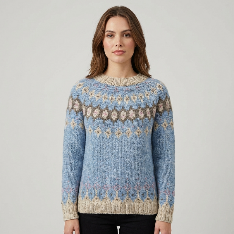 Pull tricoté pour femmes Calyrix | Motif nordique, col rond