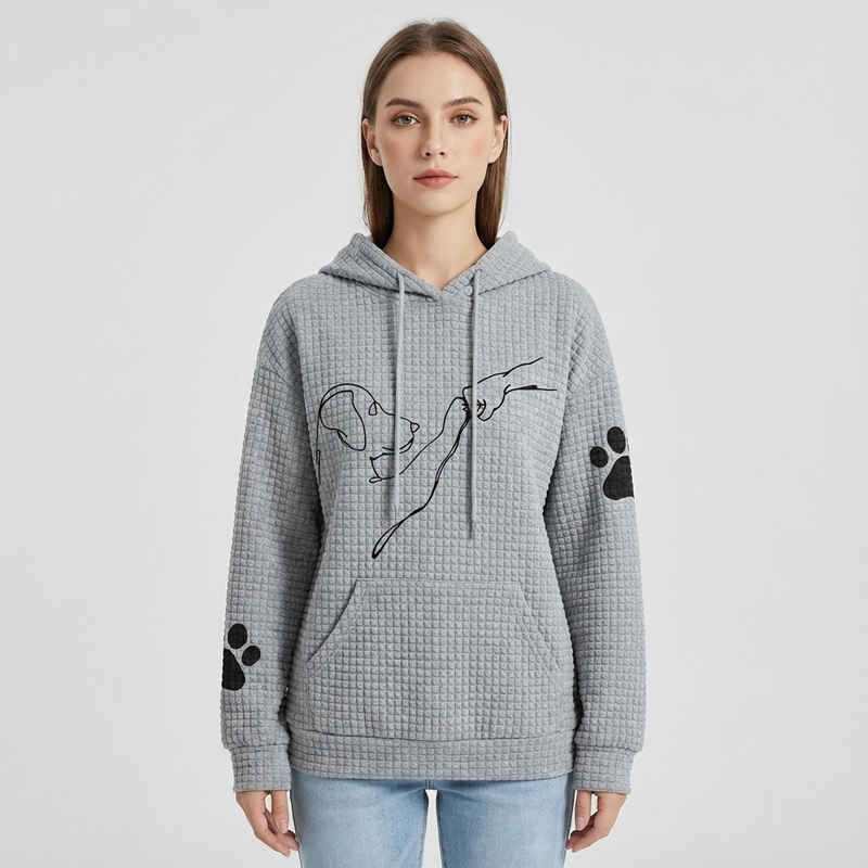 Sudadera de punto waffle para mujer Sablewyn | Gráfico de Línea de Perro, Bolsillo Canguro