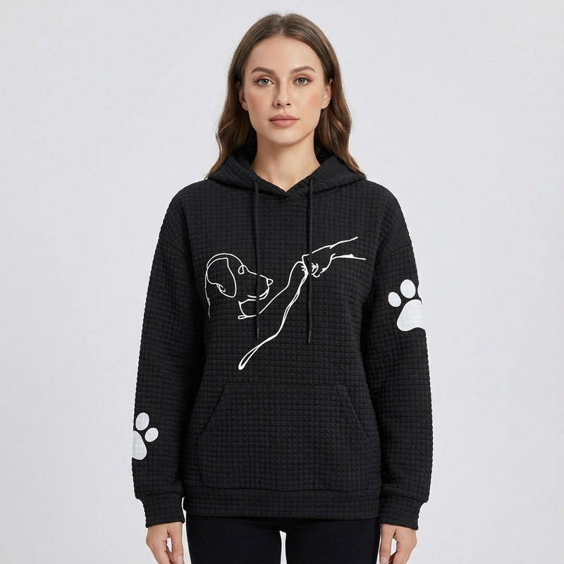 Sudadera de punto waffle para mujer Sablewyn | Gráfico de Línea de Perro, Bolsillo Canguro