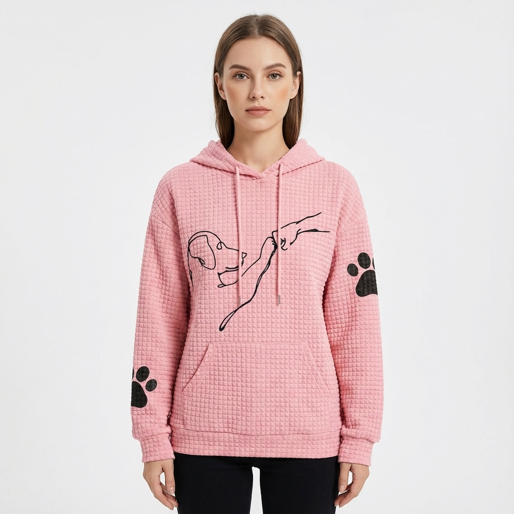 Sudadera de punto waffle para mujer Sablewyn | Gráfico de Línea de Perro, Bolsillo Canguro