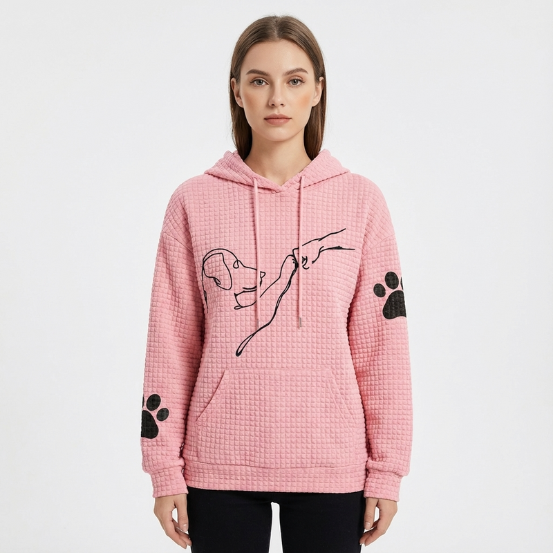 Sudadera de punto waffle para mujer Sablewyn | Gráfico de Línea de Perro, Bolsillo Canguro