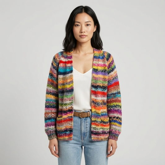 Cardigan Tricot Femme Seraphine | Ouvert, Motif Multicolore