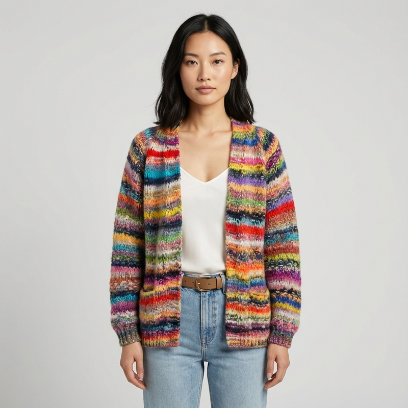 Cardigan Tricot Femme Seraphine | Ouvert, Motif Multicolore