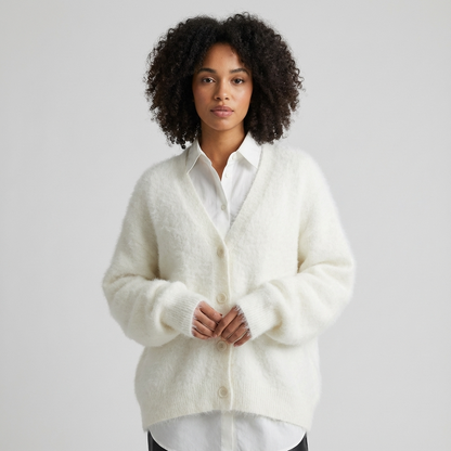 Cardigan pour femmes Seraphine | Texture en maille duveteuse, boutonné devant