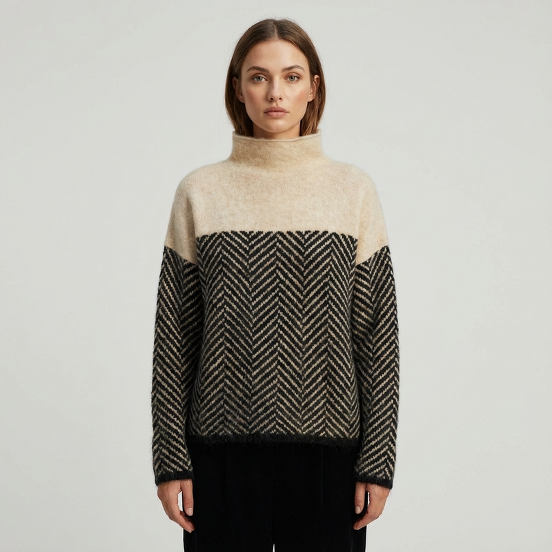Pull Col Roulé Femme Elora | Texture Chevron, Coupe Décontractée