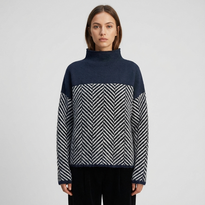 Pull Col Roulé Femme Elora | Texture Chevron, Coupe Décontractée
