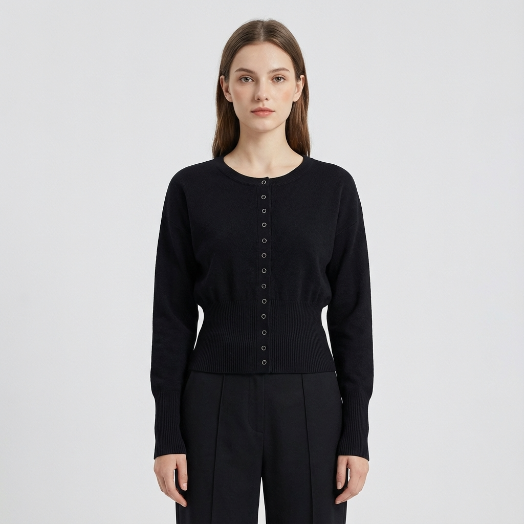 Cardigan à col rond Selene | Taille côtelée, silhouette ajustée