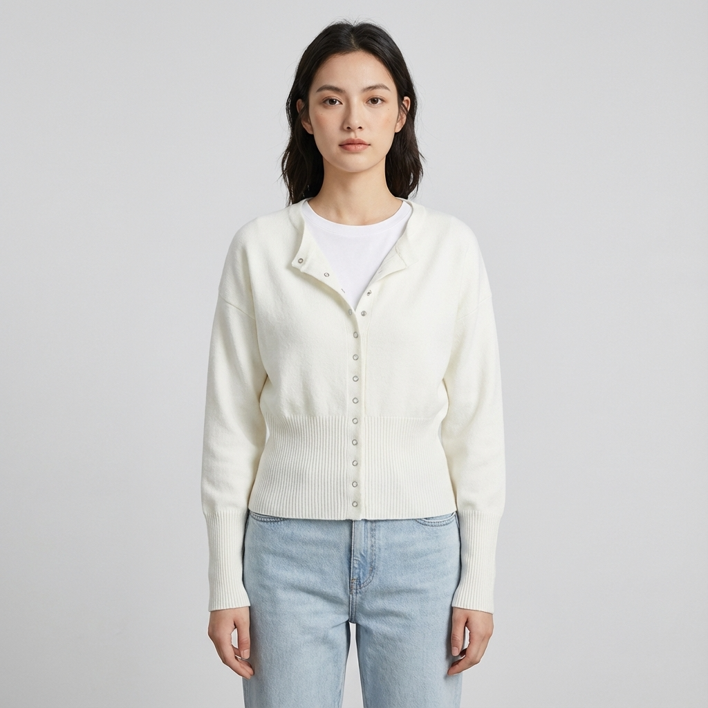 Cardigan à col rond Selene | Taille côtelée, silhouette ajustée