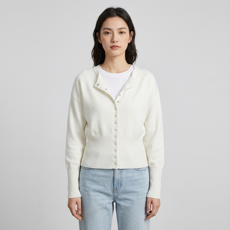 Cardigan à col rond Selene | Taille côtelée, silhouette ajustée