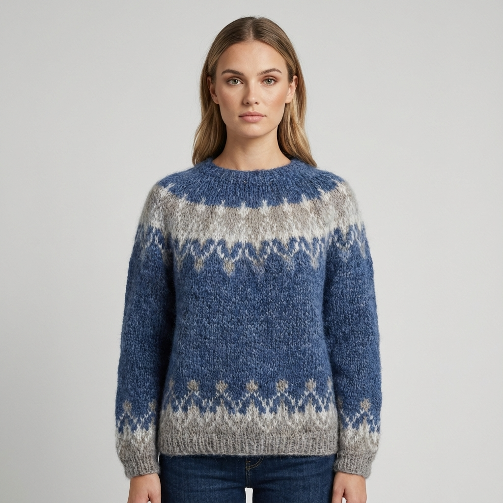 Pull Tricot Femme Sigrid | Motif Nordique, Col Rond