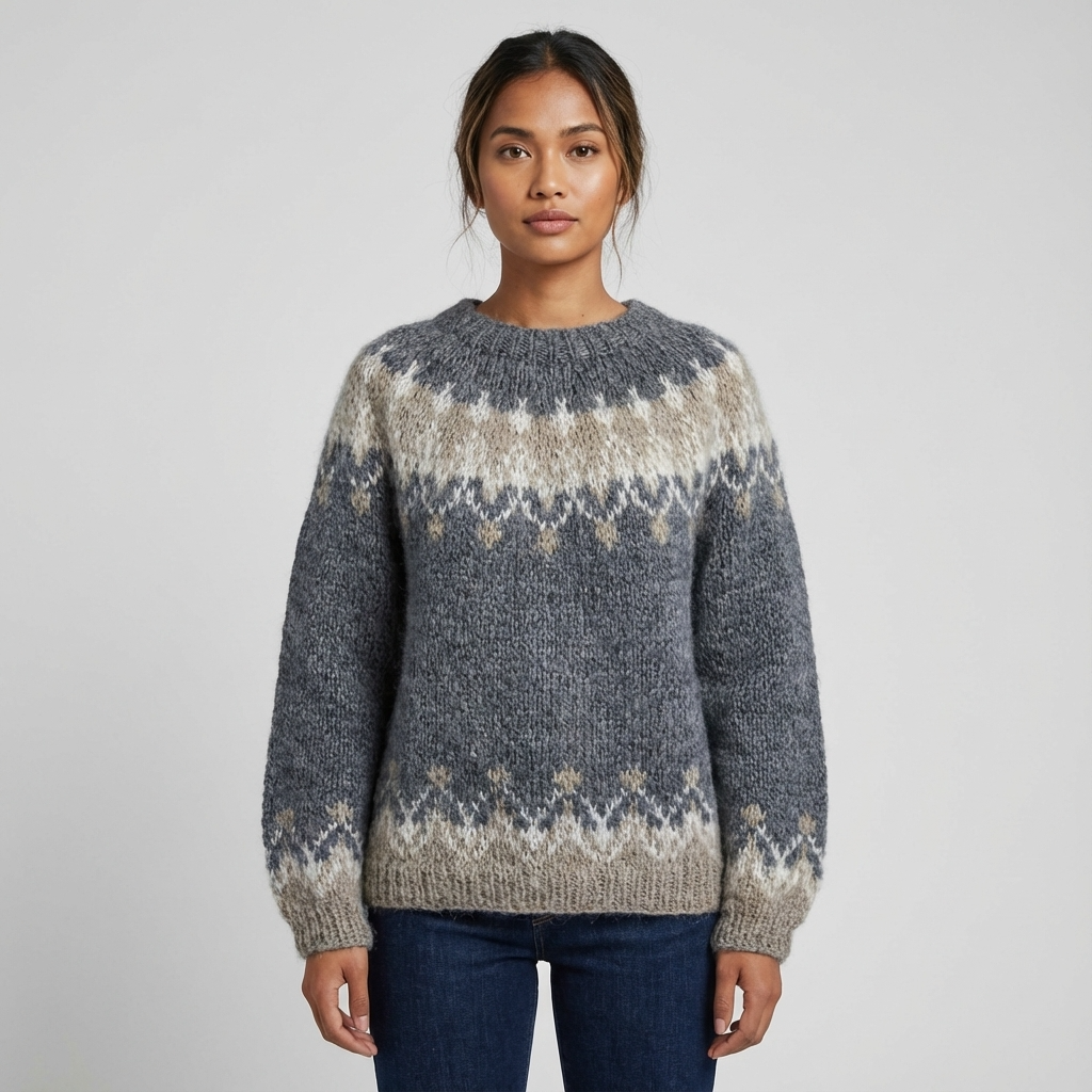 Pull Tricot Femme Sigrid | Motif Nordique, Col Rond