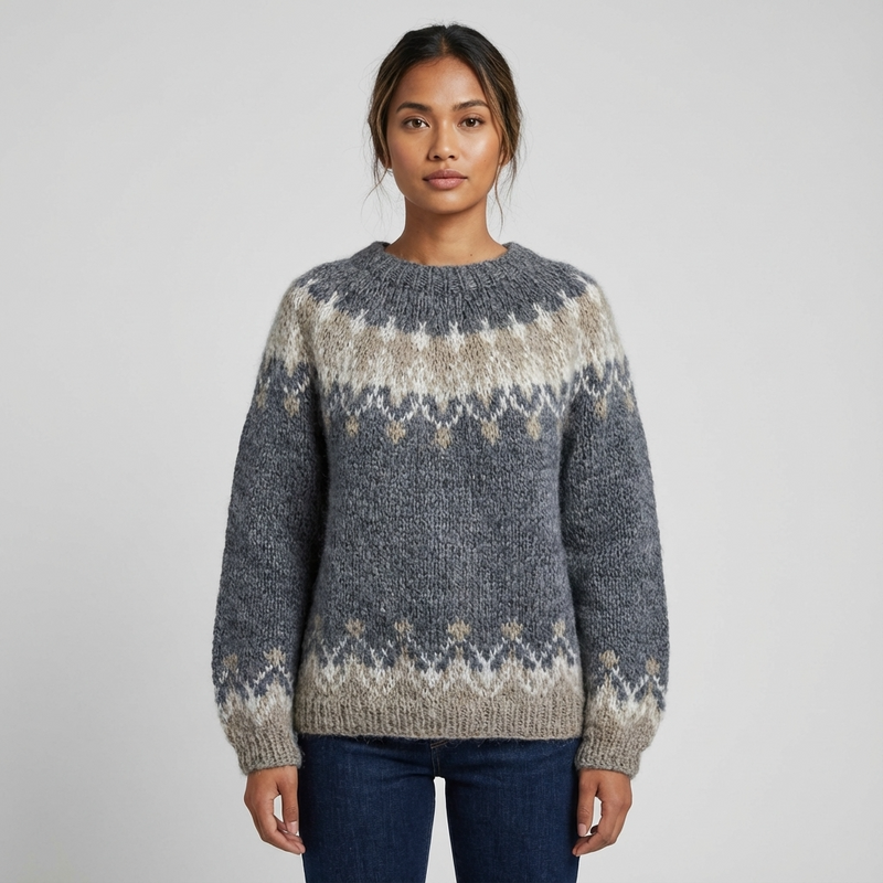 Pull Tricot Femme Sigrid | Motif Nordique, Col Rond