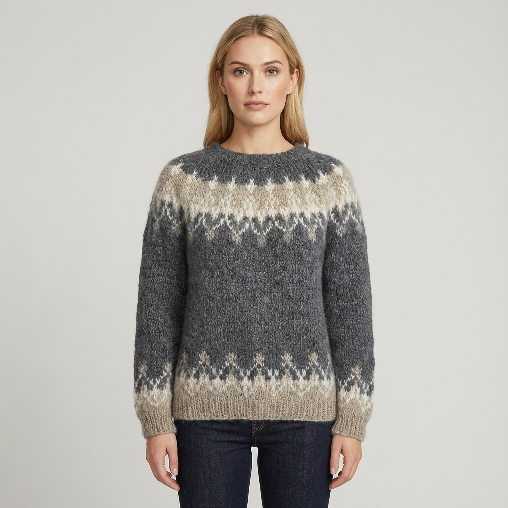 Pull Tricot Femme Sigrid | Motif Nordique, Col Rond