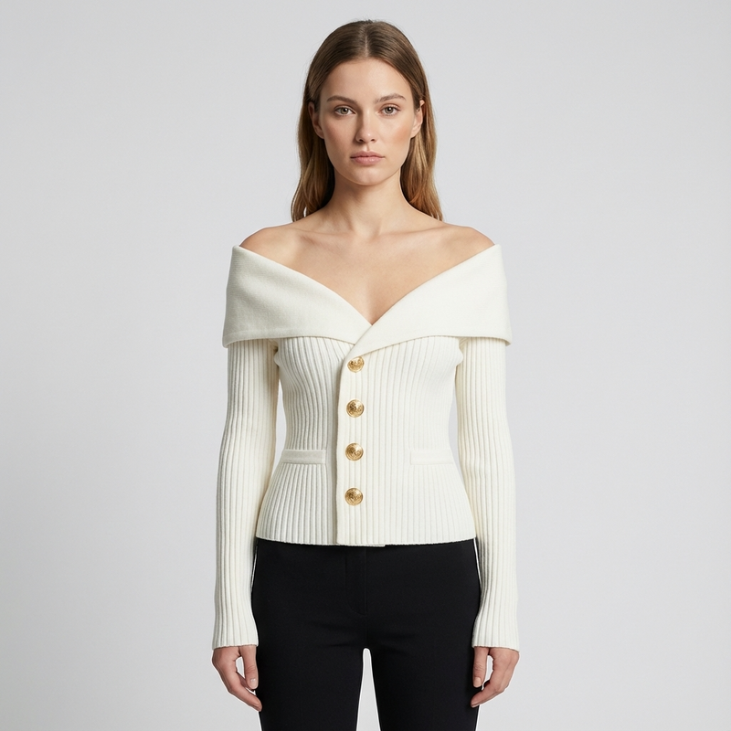 Cardigan Côtelé Femme Lunera | Boutons Frontaux, Silhouette Ajustée