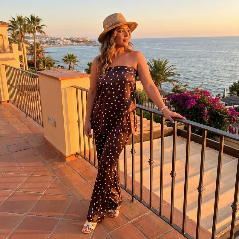 Conjunto bandeau para mujer Eliza | Top sin tirantes, Pantalones de pierna recta