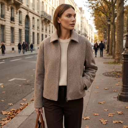 Chaqueta con Cremallera para Mujeres Maren | Tejido Mezcla de Lana, Cuello Abierto