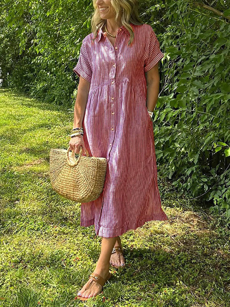 Genevieve Women's Striped Shirt Dress - close-up detail