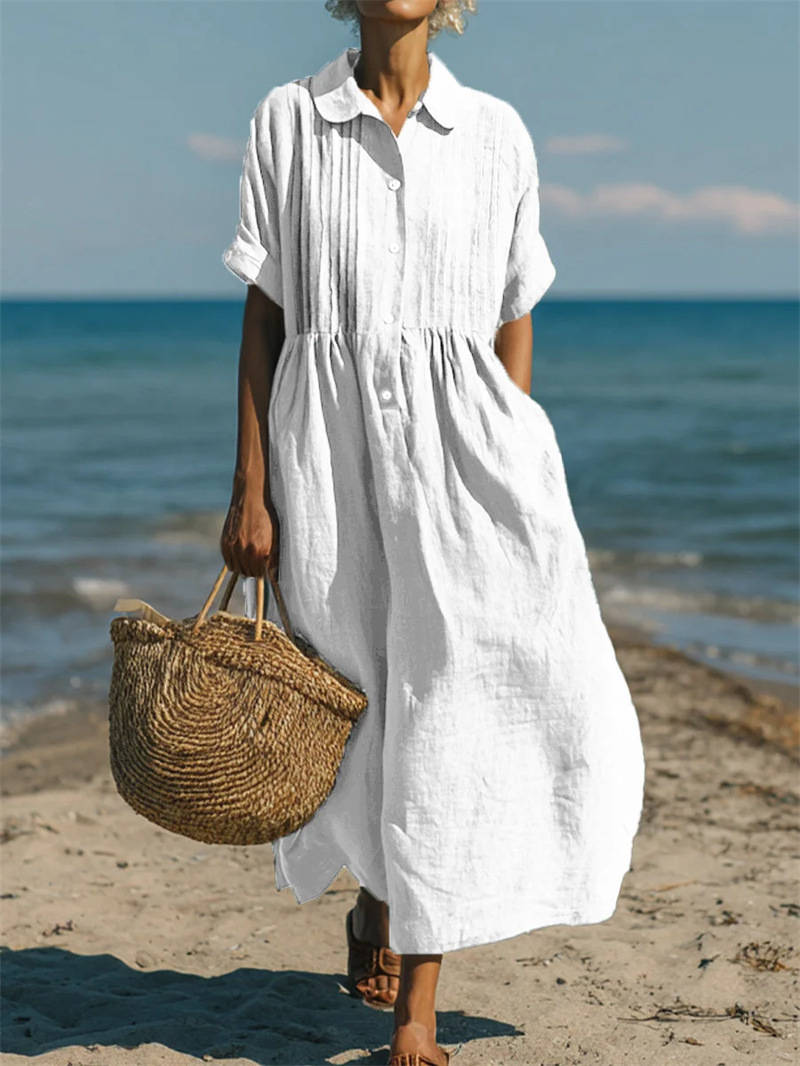 Faye Women's Linen Shirt Dress - shown in use