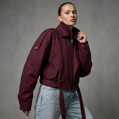 Quarry Mireya Women’s Bomber Jacket | Stand Collar, Tie Waist