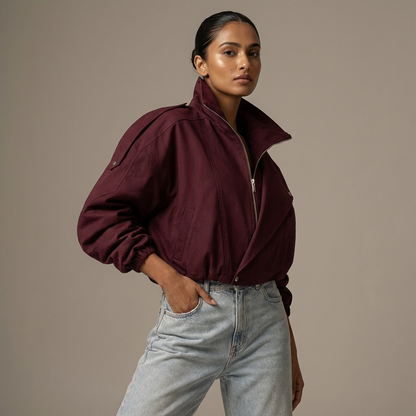 Quarry Mireya Women’s Bomber Jacket | Stand Collar, Tie Waist