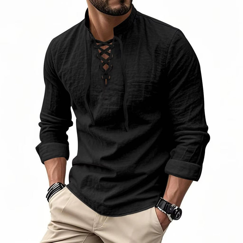 Xavier Men's Linen Shirt | Cotton, Lace, Long Sleeve