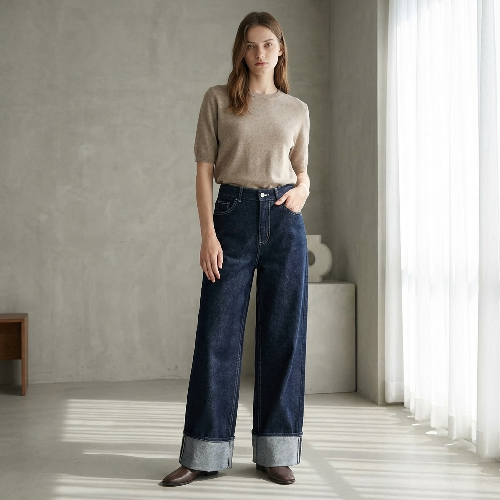 Conjunto de denim para mujer Clara | Chaqueta corta, Jeans de pierna ancha