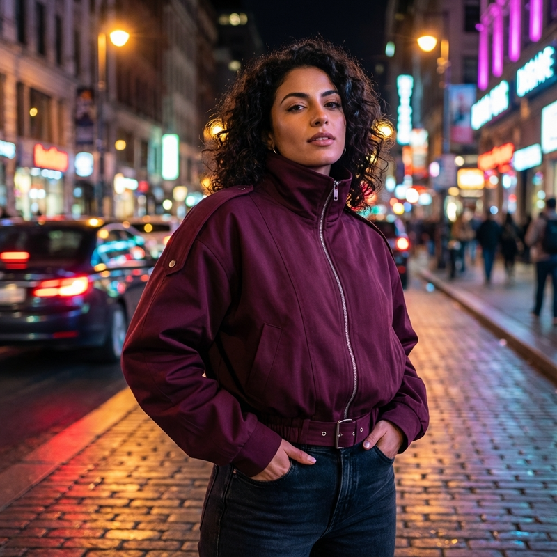 Quarry Mireya Women’s Bomber Jacket | Stand Collar, Tie Waist
