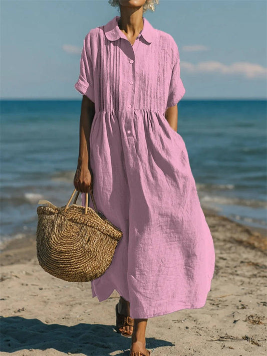 Faye Women's Linen Shirt Dress - front view