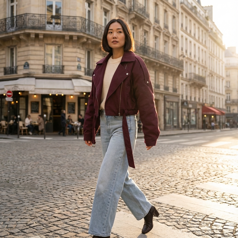 Quarry Mireya Women’s Bomber Jacket | Stand Collar, Tie Waist