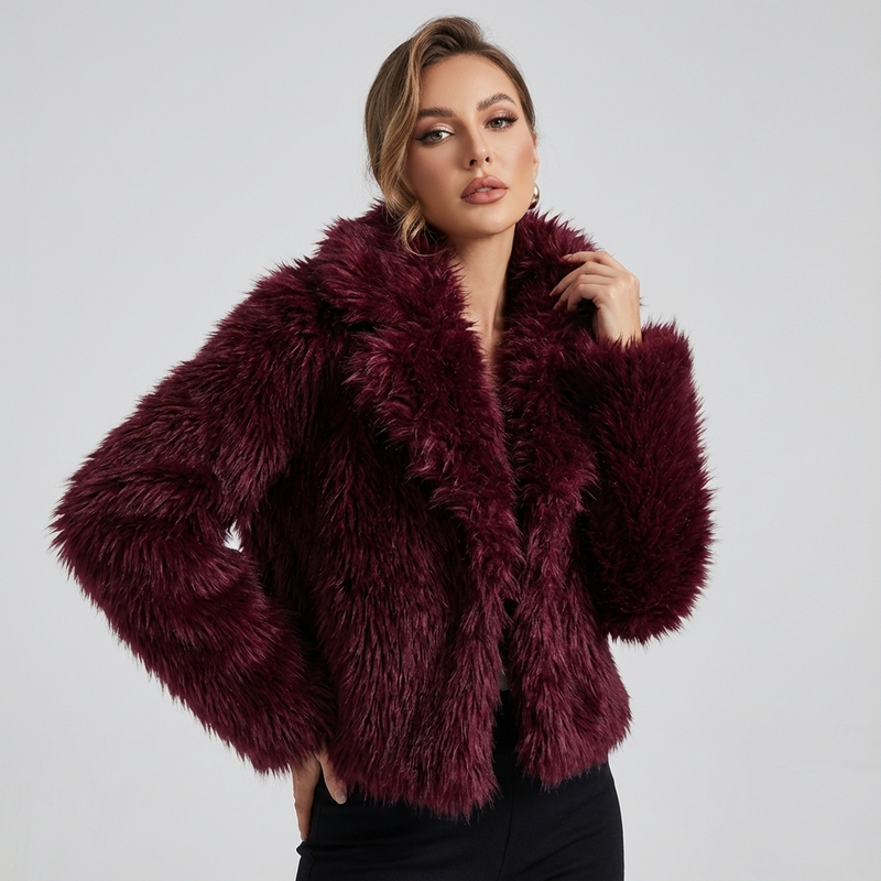 Grove Maris Women’s Faux Fur Jacket | Cropped Length, Wide Shawl Collar
