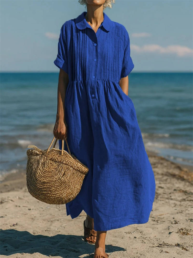 Faye Women's Linen Shirt Dress - fabric and finish detail