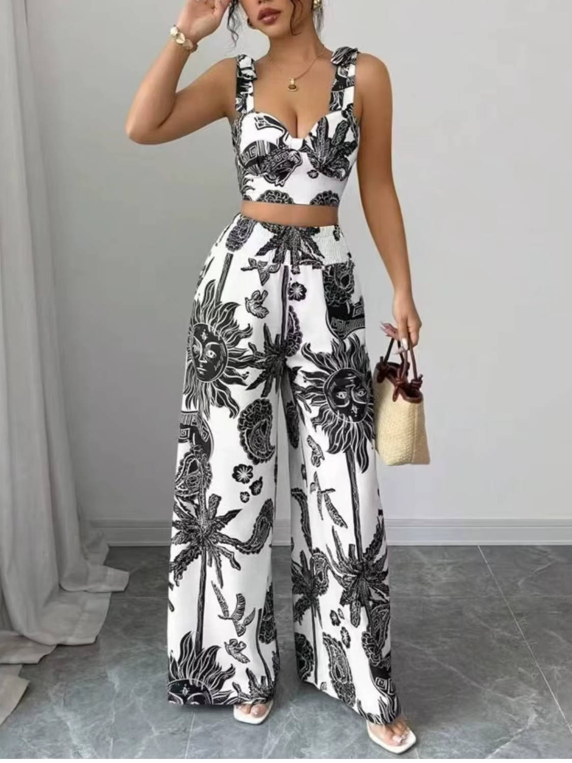 Yvette Women's Floral Trousers - close-up detail
