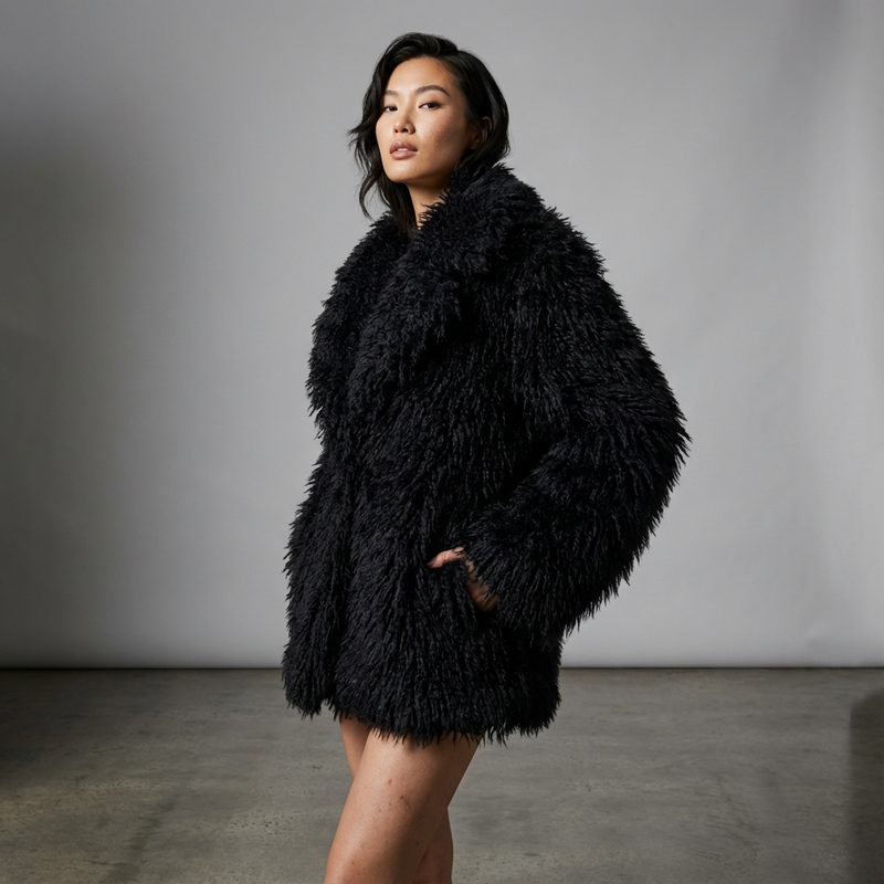 Grove Maris Women’s Faux Fur Jacket | Cropped Length, Wide Shawl Collar