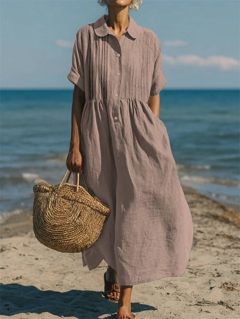 Faye Women's Linen Shirt Dress - styled view