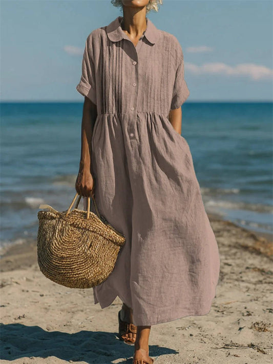Faye Women's Linen Shirt Dress - styled view