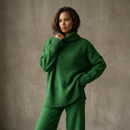 Iris Women’s Knit Lounge Set | Turtleneck Top, Wide-Leg Pants